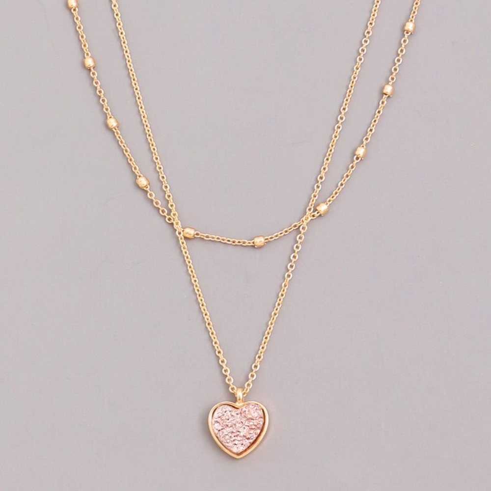 Rose Gold Heart Pendant Layered Dainty Necklace - Picture 2 of 9